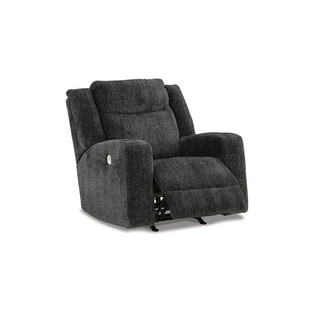 Kavi 42 Inch Power Recliner Chair Cushioned Black Polyester Upholstery By Casagear Home BM309323