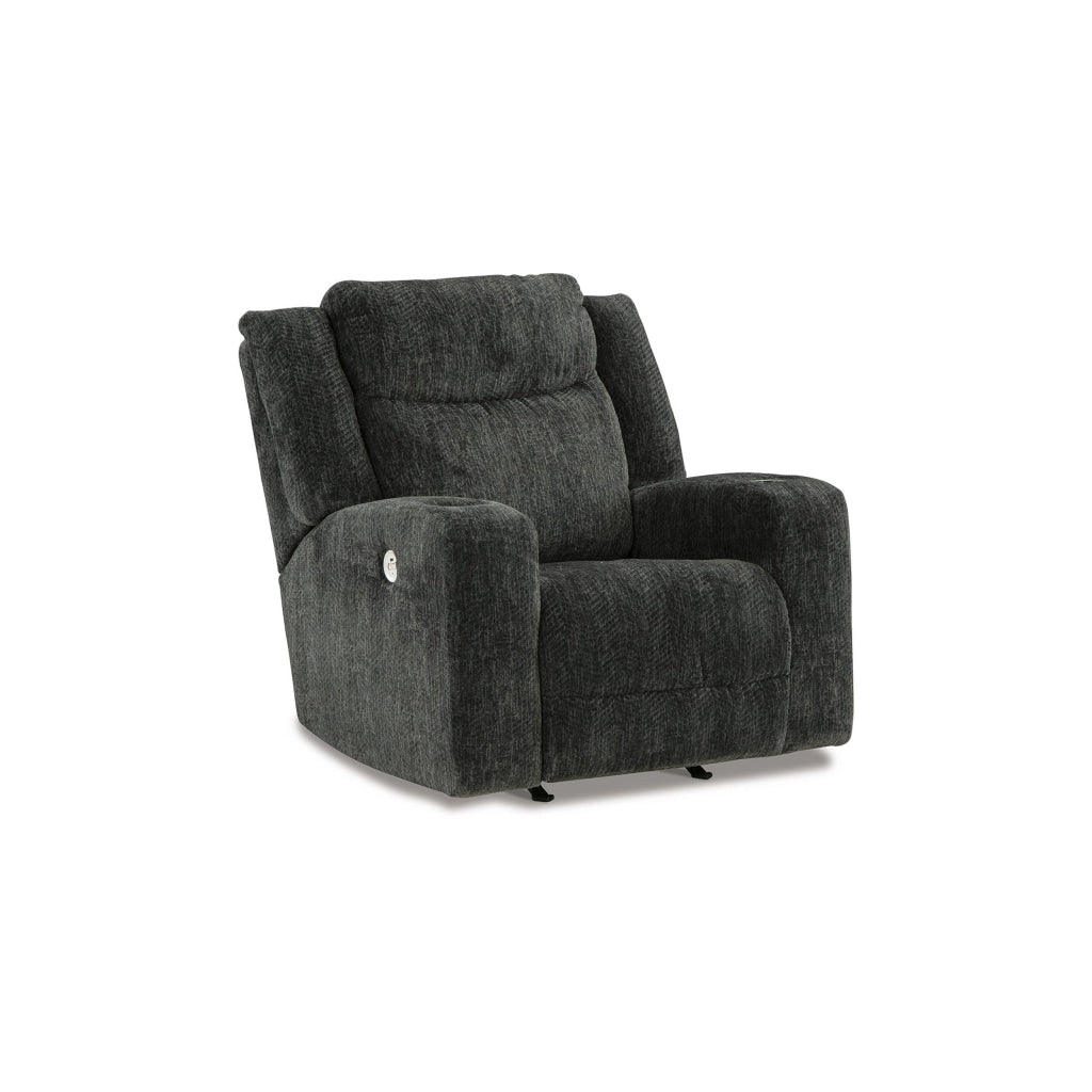 Kavi 42 Inch Power Recliner Chair Cushioned Black Polyester Upholstery By Casagear Home BM309323