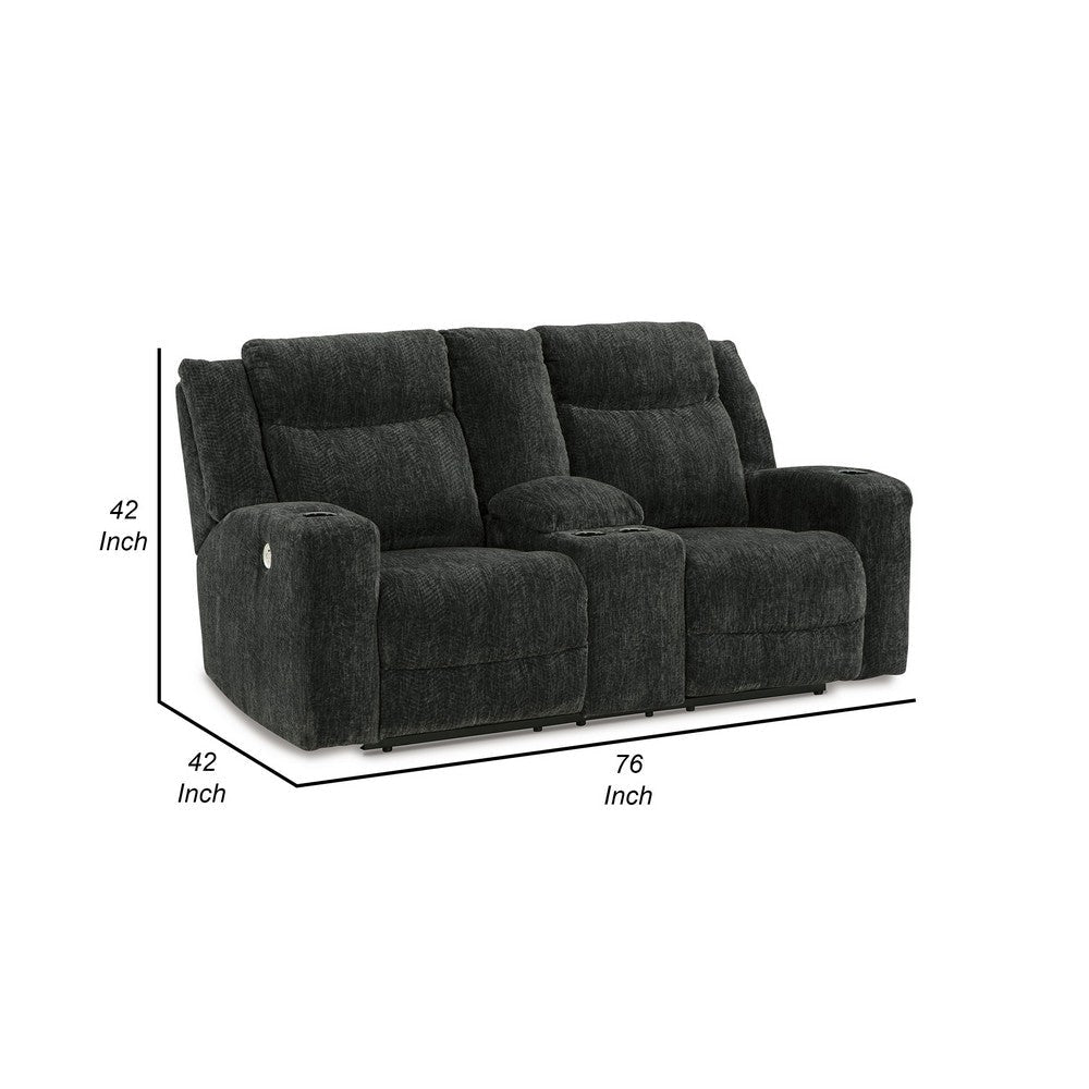 Kavi 76 Inch Power Recliner Loveseat Drop Down Table Black Polyester By Casagear Home BM309324