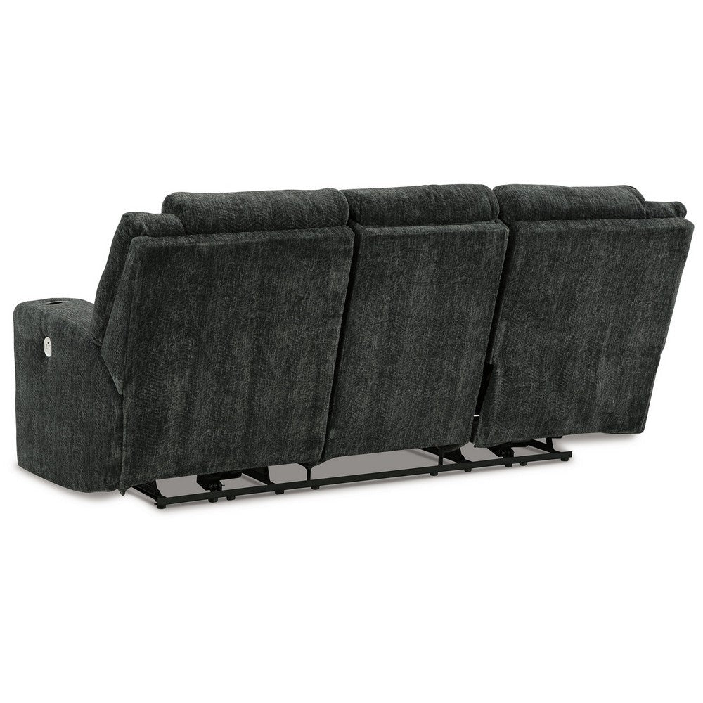 Kavi 87 Inch Power Recliner Sofa Drop Down Table Soft Black Polyester By Casagear Home BM309325