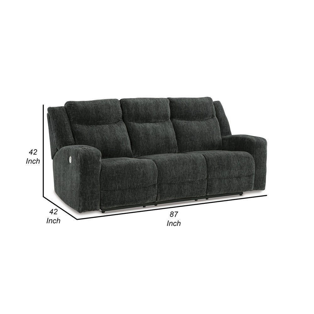 Kavi 87 Inch Power Recliner Sofa Drop Down Table Soft Black Polyester By Casagear Home BM309325