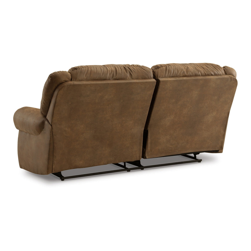 Avi 92 Inch Sofa Dual Seat Power Recliner Brown Faux Leather Upholstery By Casagear Home BM309326