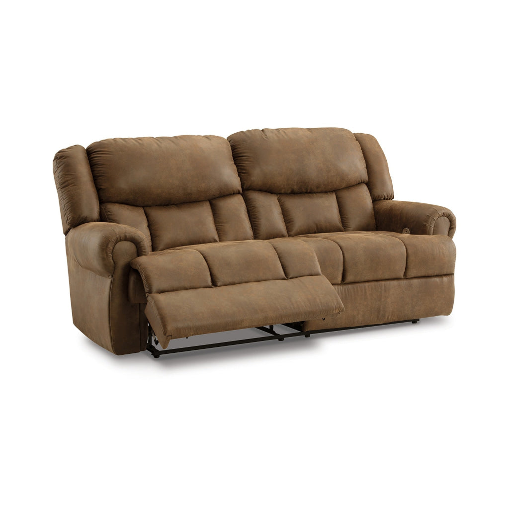 Avi 92 Inch Sofa Dual Seat Power Recliner Brown Faux Leather Upholstery By Casagear Home BM309326