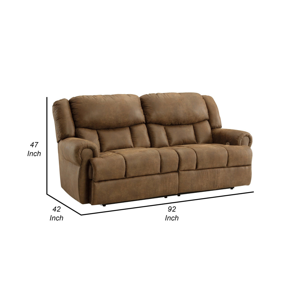 Avi 92 Inch Sofa Dual Seat Power Recliner Brown Faux Leather Upholstery By Casagear Home BM309326