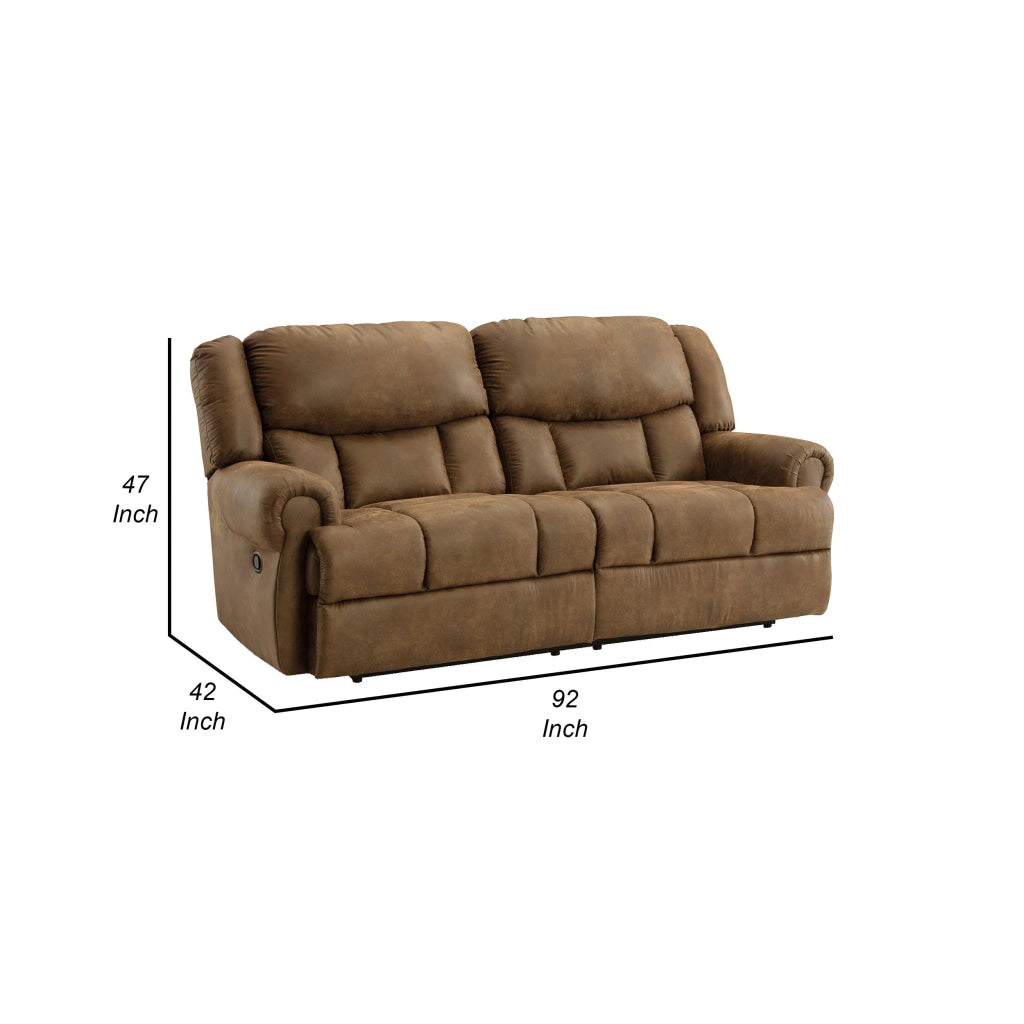 Avi 92 Inch Sofa Dual Seat Manual Recliner Brown Faux Leather Upholstery By Casagear Home BM309327