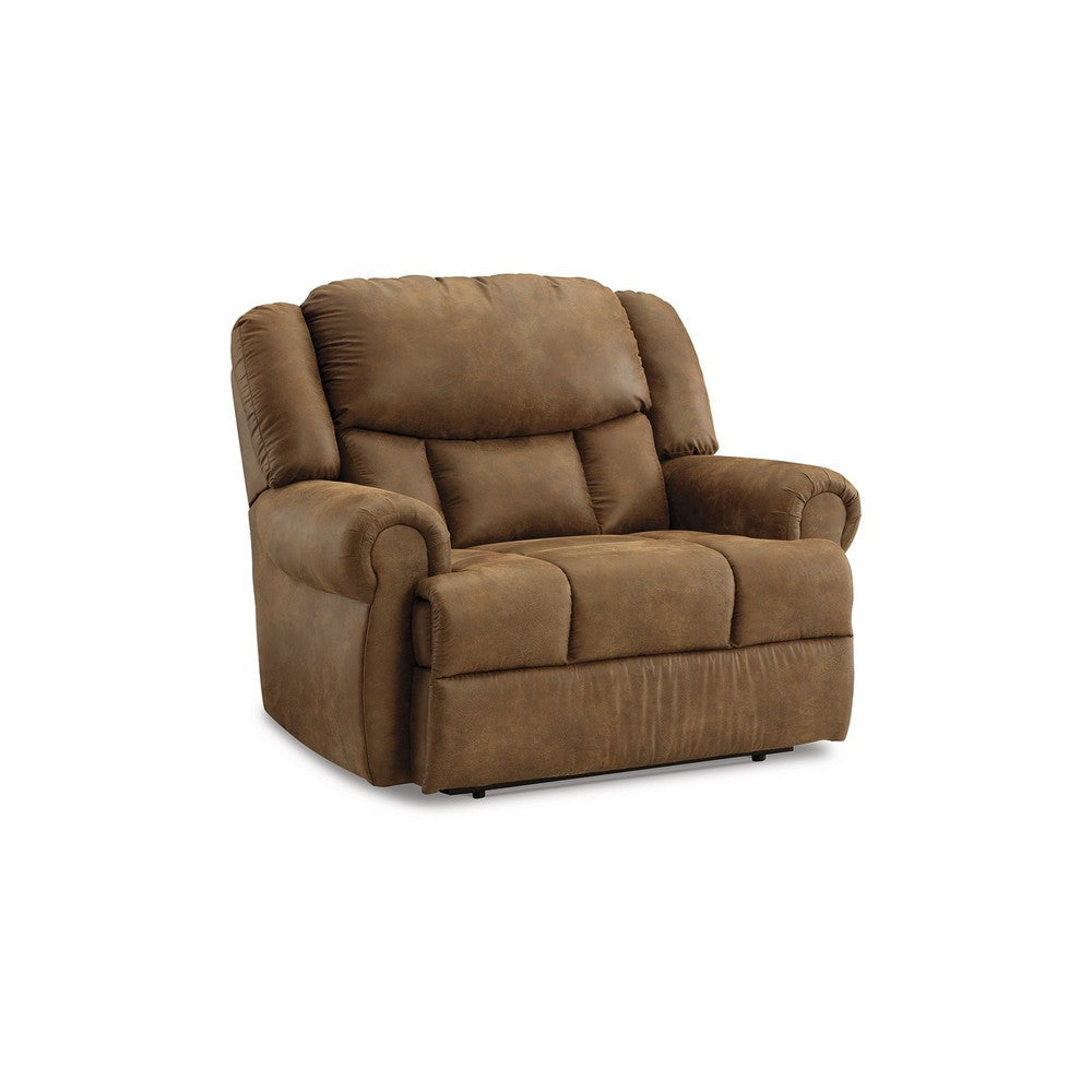 Avi 50 Inch Chair, Wide Seat Power Recliner, Cushioned, Brown Faux Leather By Casagear Home