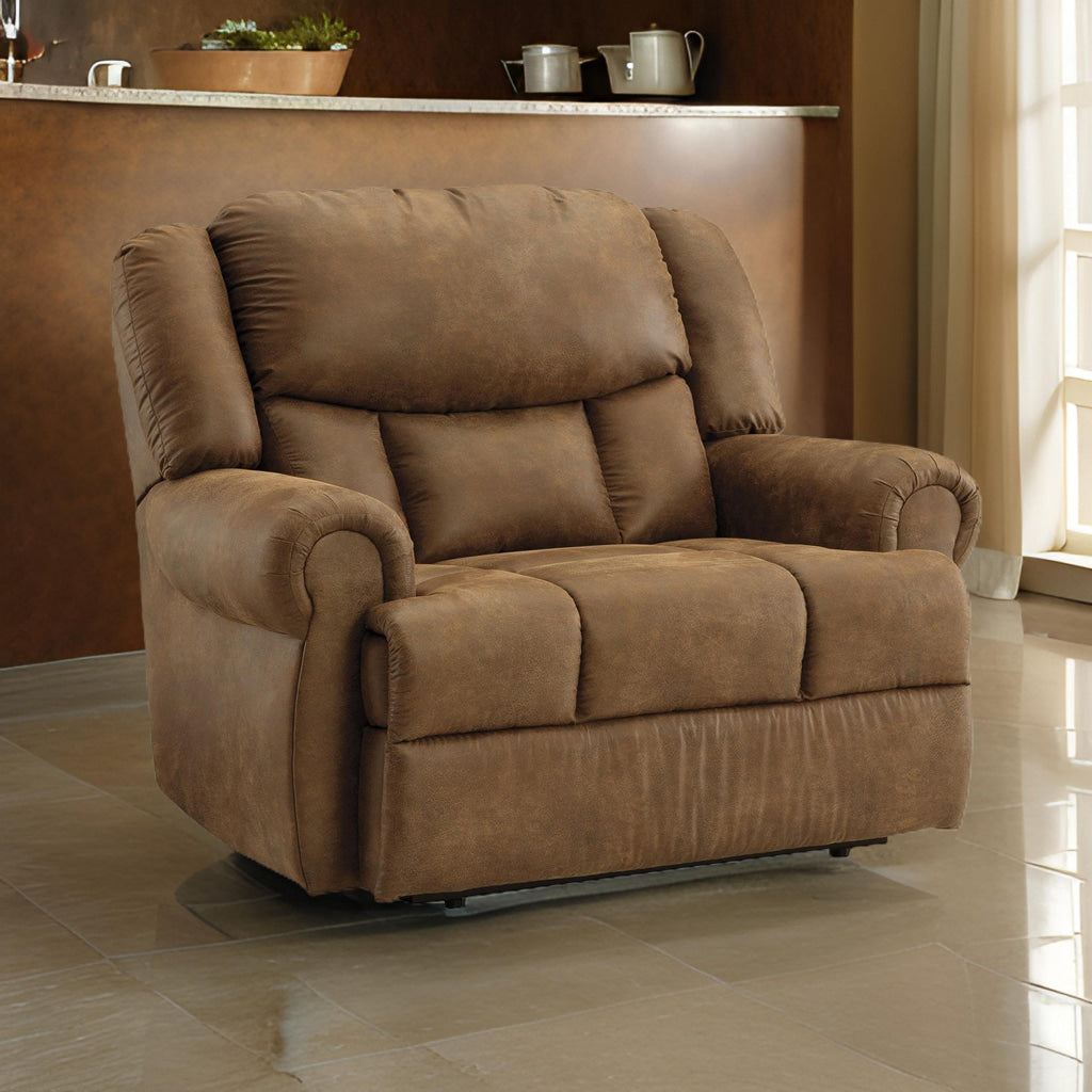 Avi 50 Inch Chair, Wide Seat Power Recliner, Cushioned, Brown Faux Leather By Casagear Home