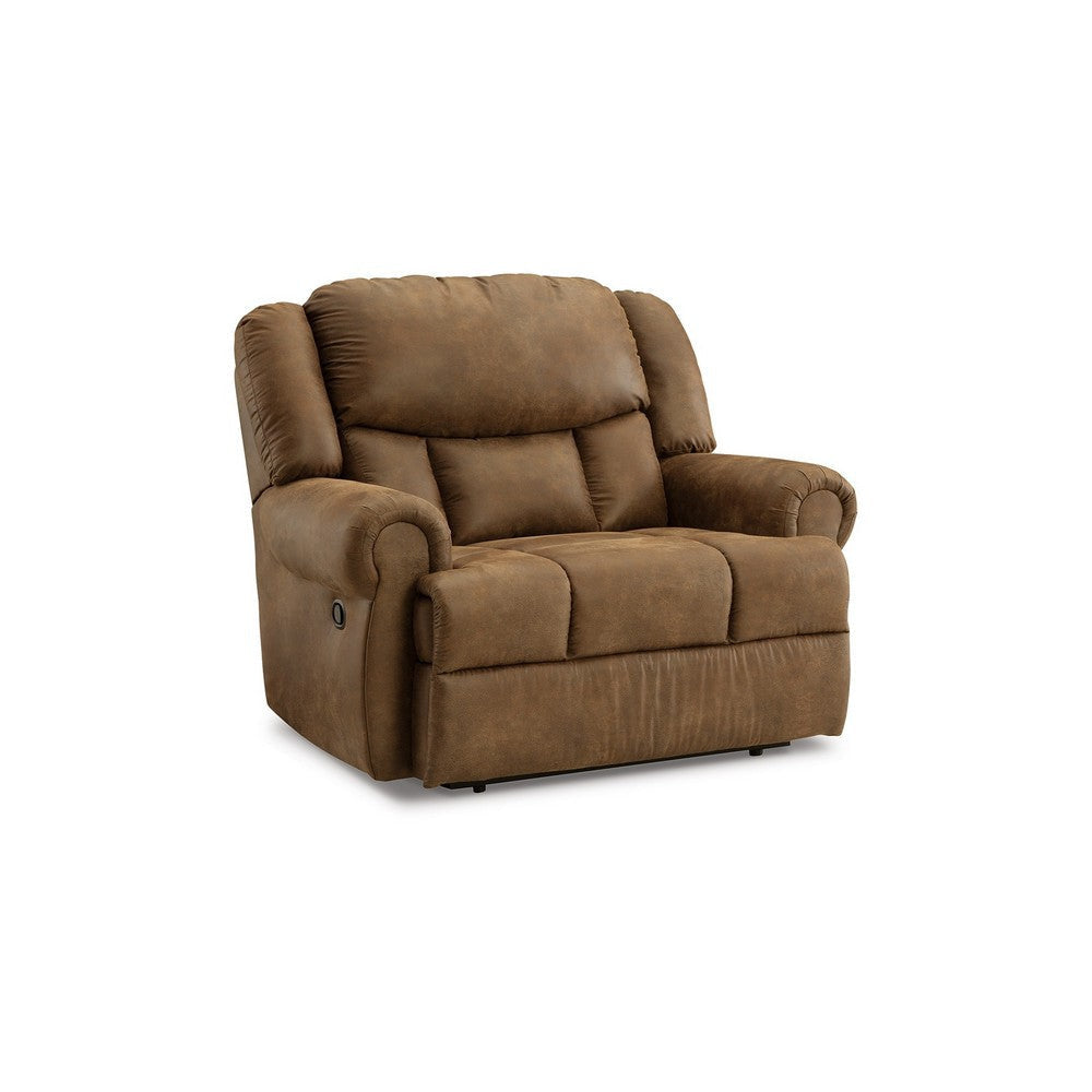 Avi 55 Inch Chair, Pull Tab Manual Recliner, Wide Seat, Brown Faux Leather By Casagear Home