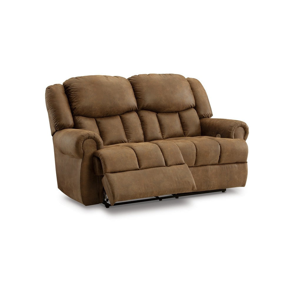 Avi 76 Inch Loveseat Power Reclining USB Brown Faux Leather Cushions By Casagear Home BM309330