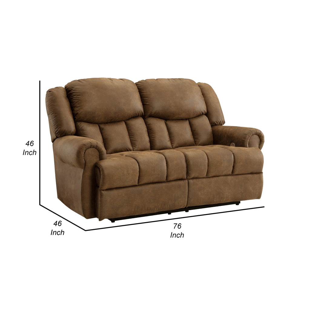 Avi 76 Inch Loveseat Power Reclining USB Brown Faux Leather Cushions By Casagear Home BM309330