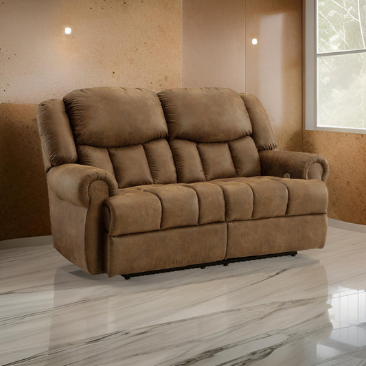 Avi 76 Inch Loveseat, Power Reclining, USB, Brown Faux Leather Cushions By Casagear Home