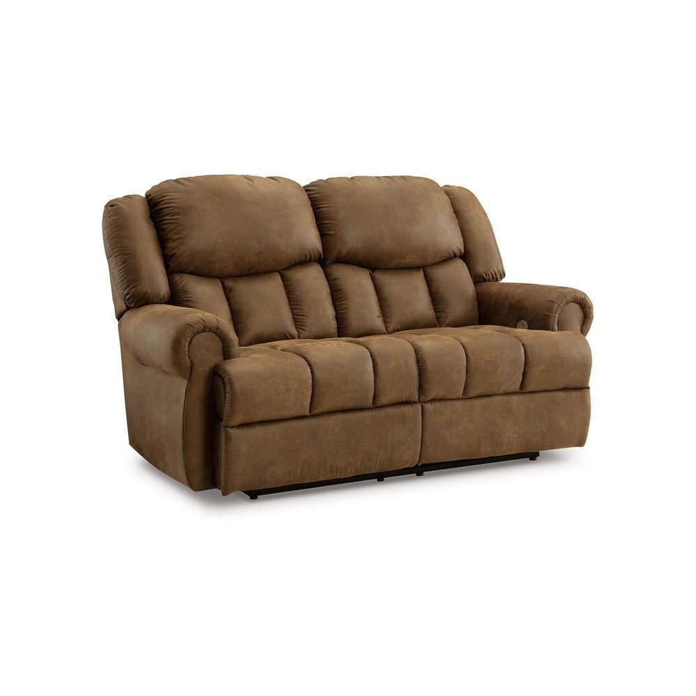 Avi 76 Inch Loveseat, Power Reclining, USB, Brown Faux Leather Cushions By Casagear Home