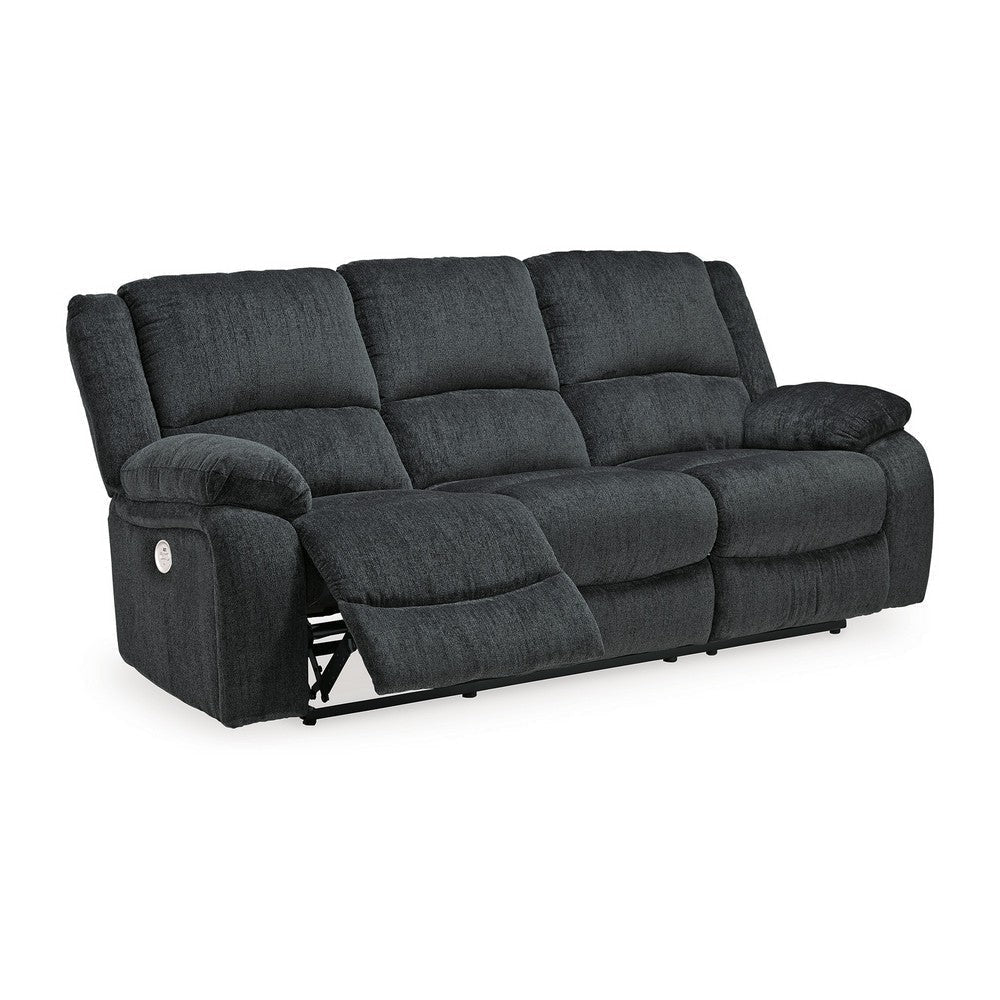 Wie 87 Inch Power Recliner Sofa USB Slate Gray Poly Chenille Upholstery By Casagear Home BM309332