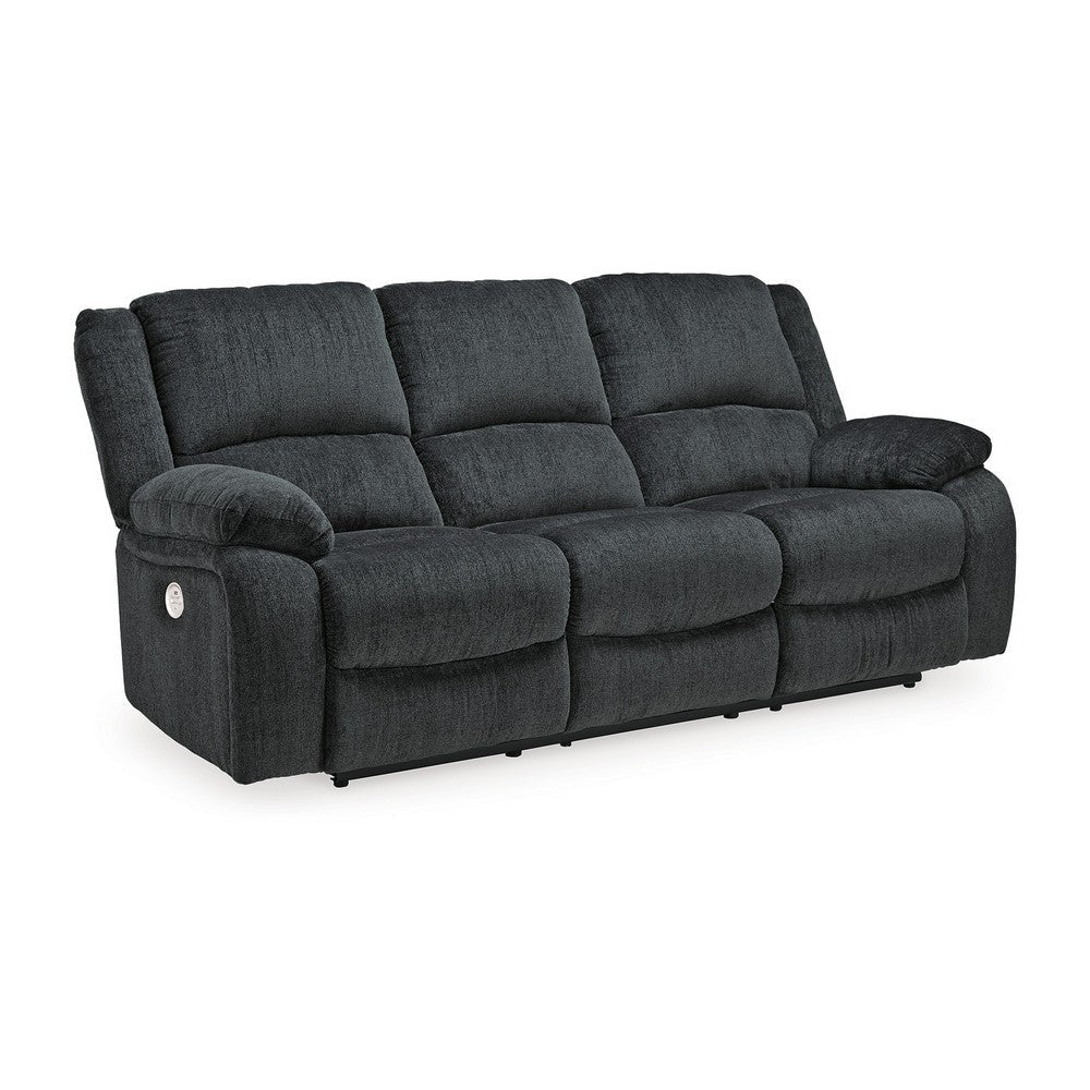 Wie 87 Inch Power Recliner Sofa, USB, Slate Gray Poly Chenille Upholstery By Casagear Home