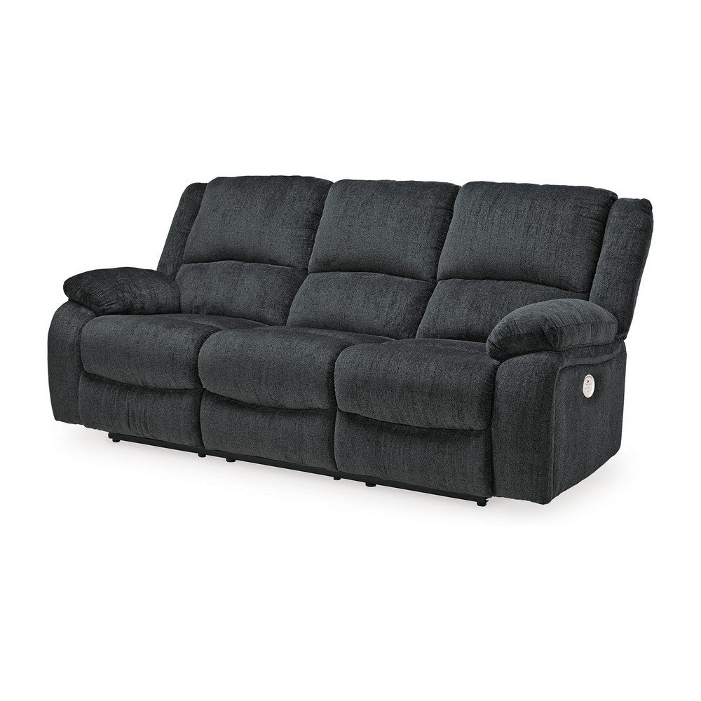 Wie 87 Inch Power Recliner Sofa USB Slate Gray Poly Chenille Upholstery By Casagear Home BM309332