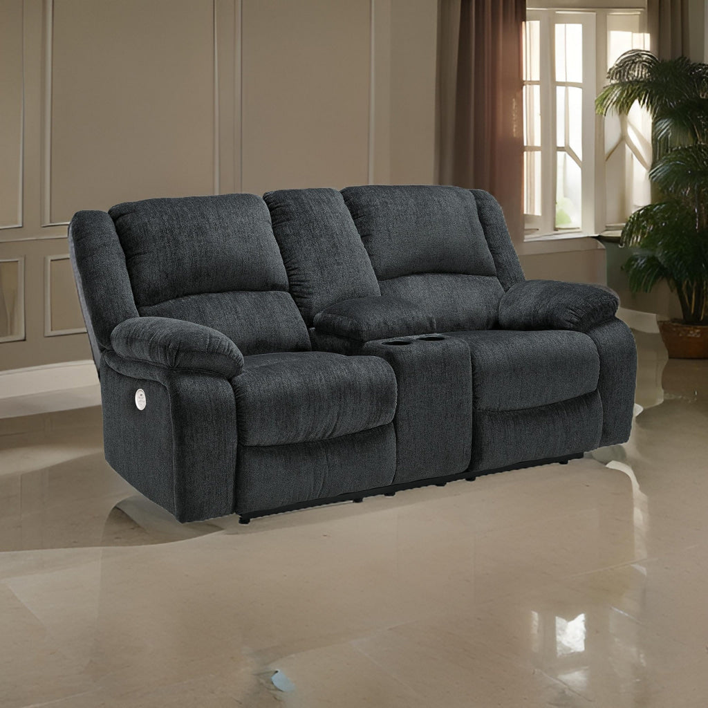 Wie 76 Inch Power Recliner Loveseat, Center Console, Slate Gray Chenille By Casagear Home