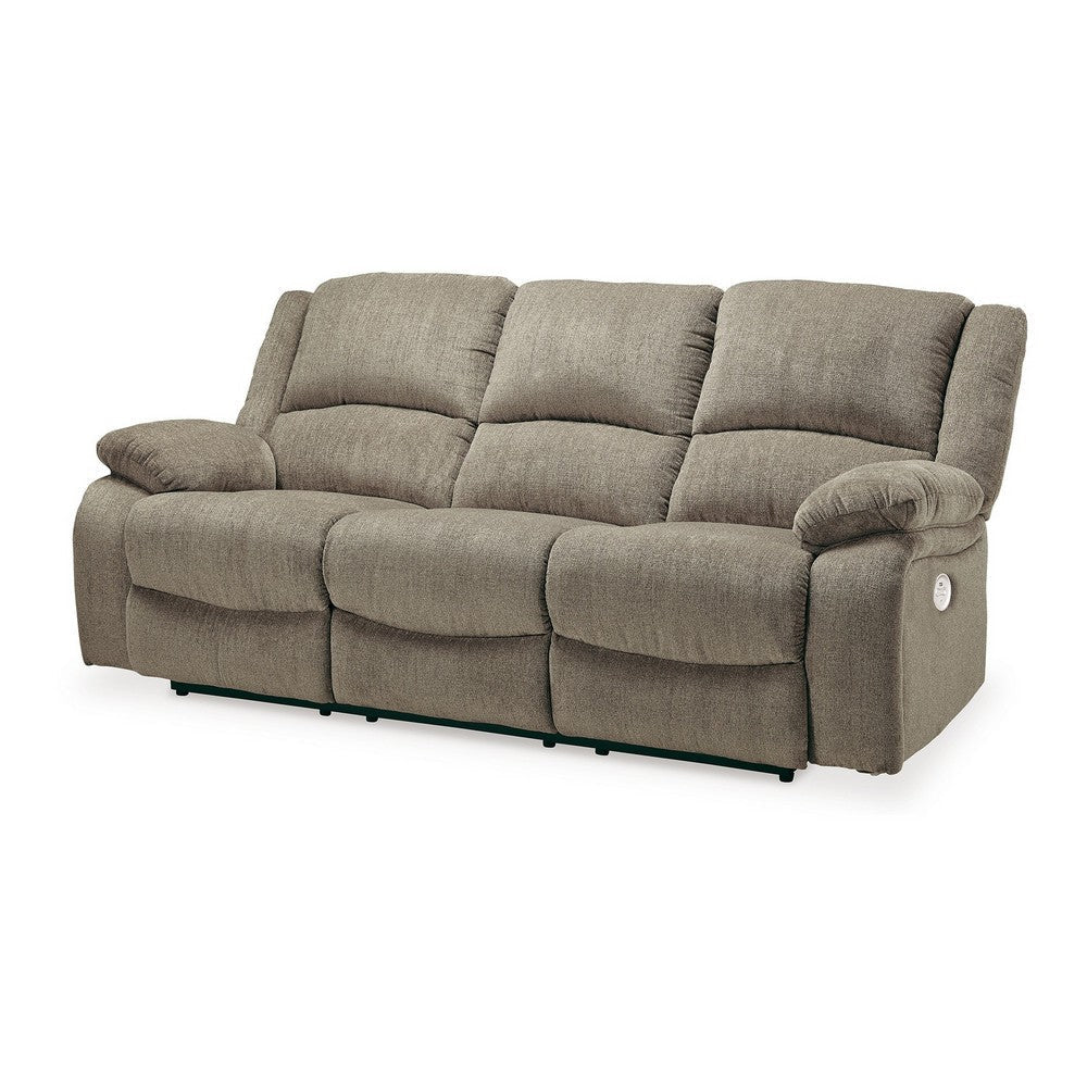 Wie 87 Inch Power Recliner Sofa USB Pewter Gray Chenille Upholstery By Casagear Home BM309335