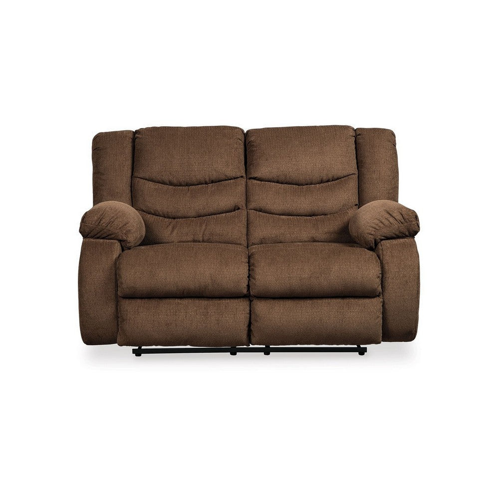 Tee 63 Inch Manual Recliner Loveseat Cushioned Chocolate Brown Chenille By Casagear Home BM309339