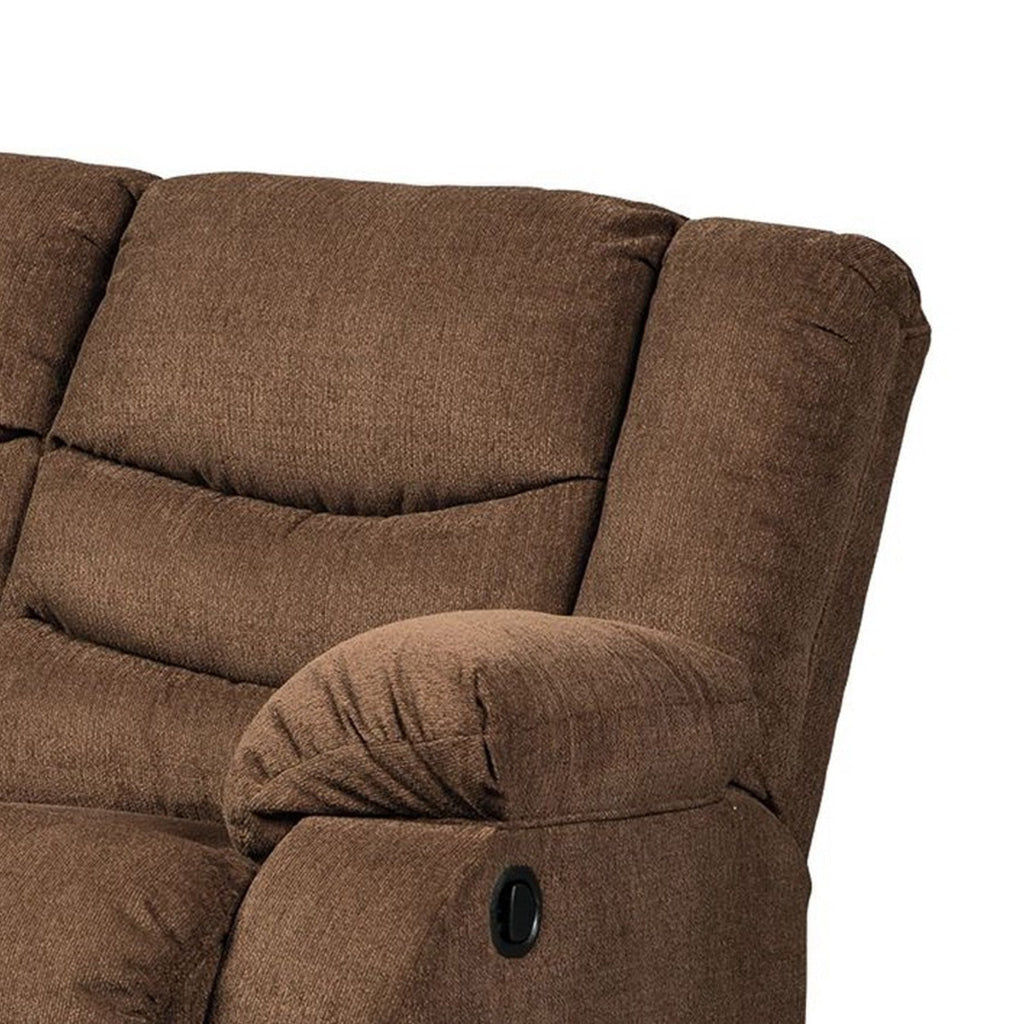 Tee 63 Inch Manual Recliner Loveseat Cushioned Chocolate Brown Chenille By Casagear Home BM309339