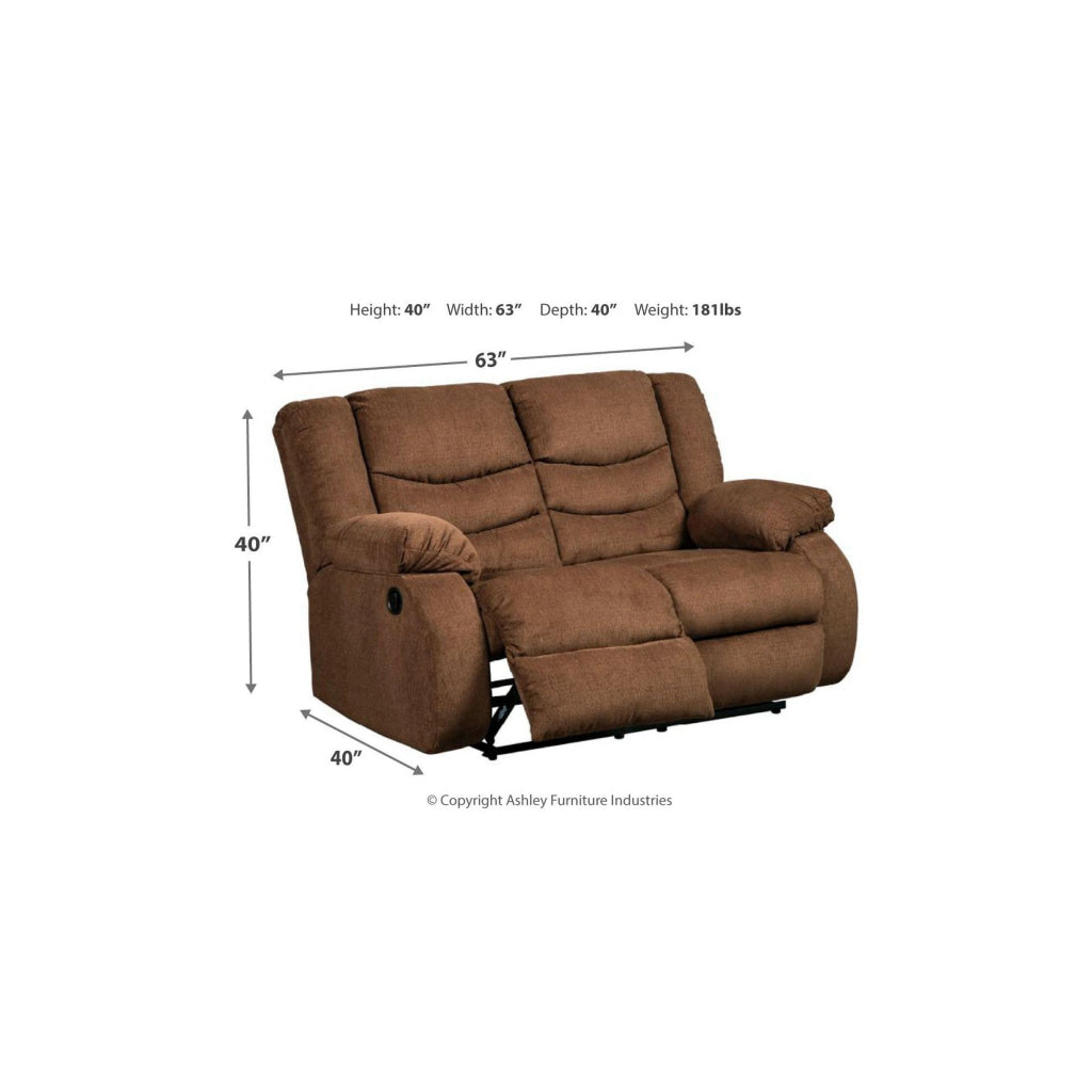 Tee 63 Inch Manual Recliner Loveseat Cushioned Chocolate Brown Chenille By Casagear Home BM309339