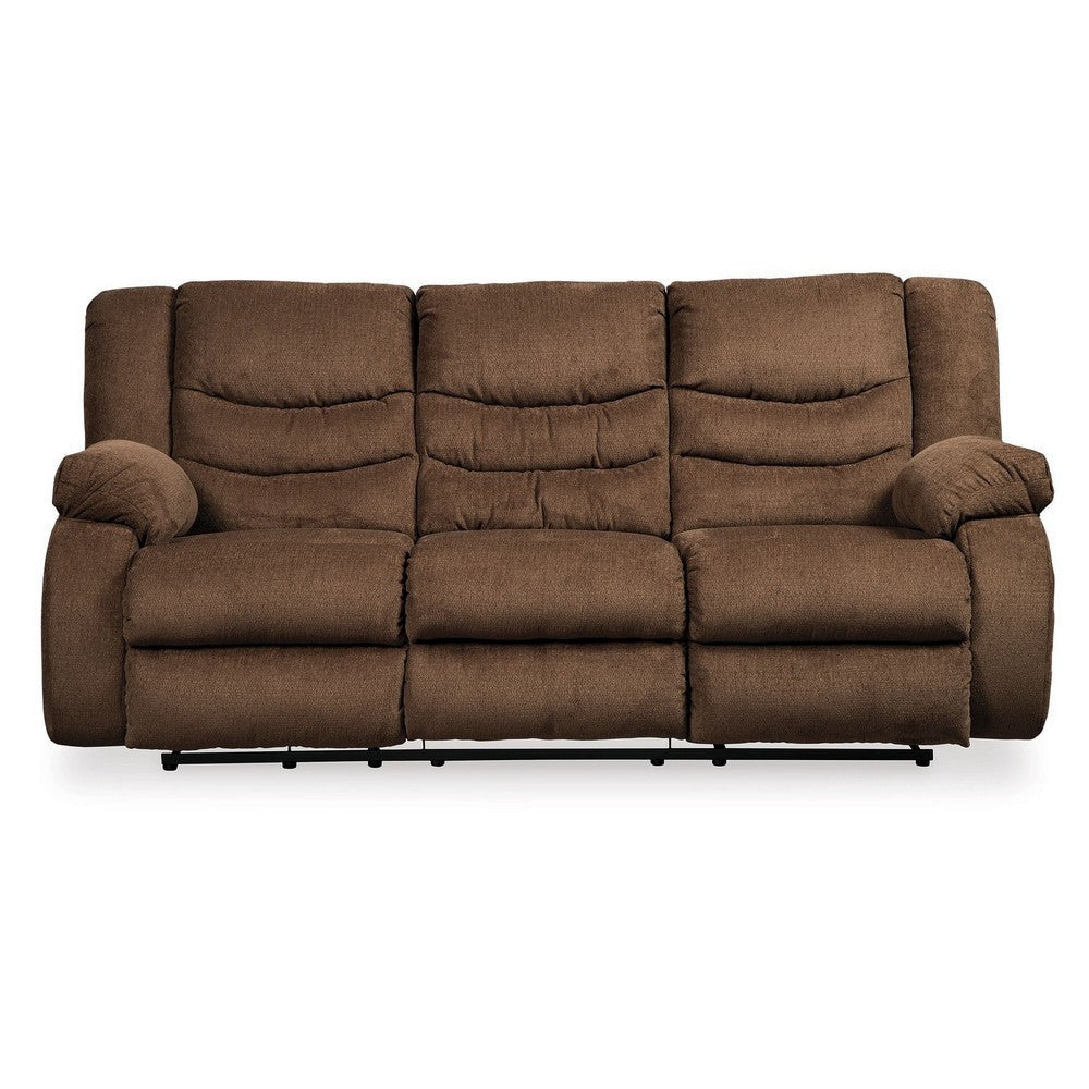 Tee 87 Inch Manual Recliner Sofa Cushioned Seat Chocolate Brown Chenille By Casagear Home BM309340