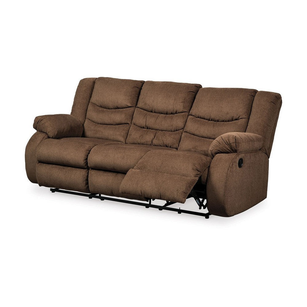 Tee 87 Inch Manual Recliner Sofa Cushioned Seat Chocolate Brown Chenille By Casagear Home BM309340