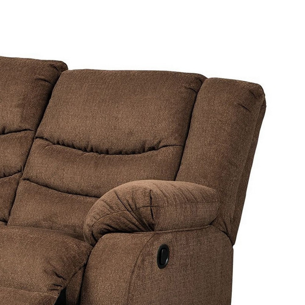 Tee 87 Inch Manual Recliner Sofa Cushioned Seat Chocolate Brown Chenille By Casagear Home BM309340