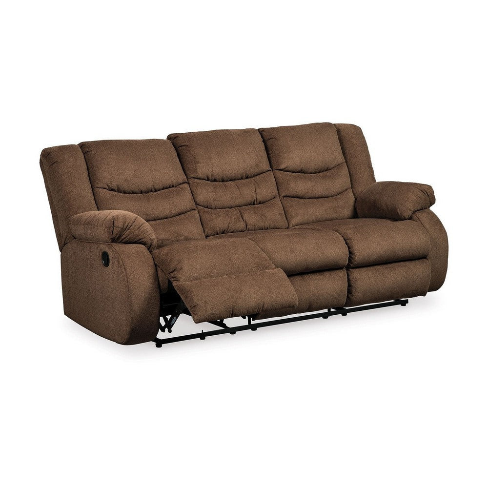 Tee 87 Inch Manual Recliner Sofa, Cushioned Seat, Chocolate Brown Chenille By Casagear Home