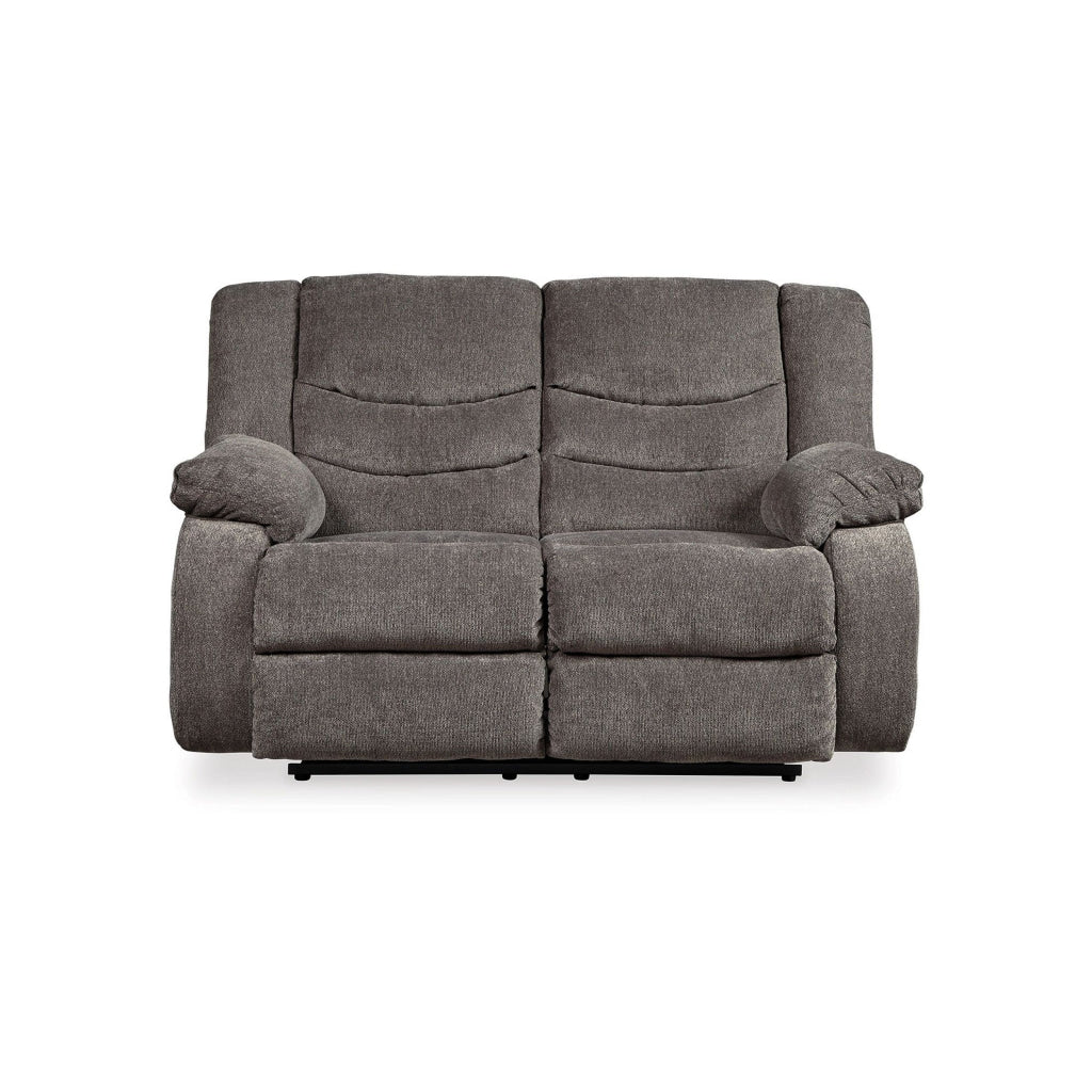 Tee 63 Inch Manual Recliner Loveseat, Cushioned, Gray Chenille Upholstery By Casagear Home