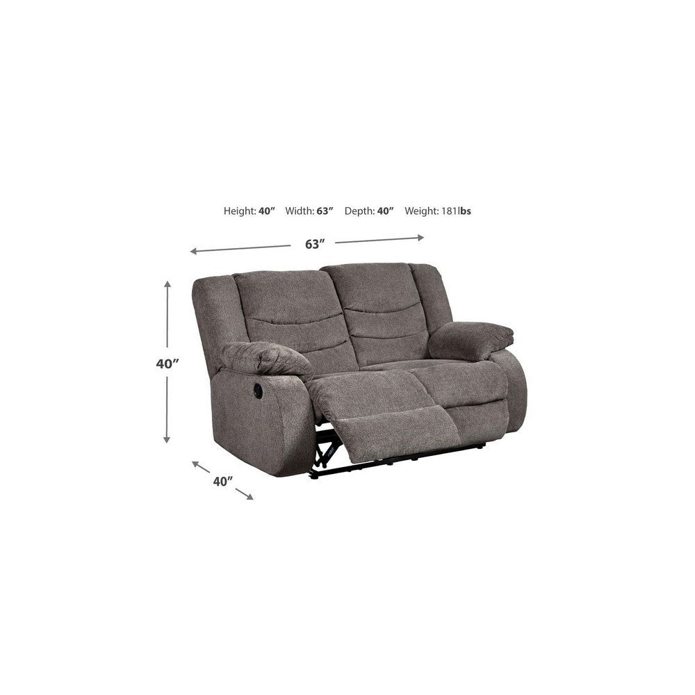 Tee 63 Inch Manual Recliner Loveseat Cushioned Gray Chenille Upholstery By Casagear Home BM309342