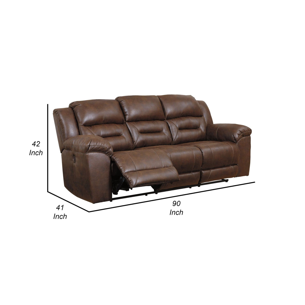 Aky 90 Inch Power Recliner Sofa Cushioned Seat Dark Brown Faux Leather By Casagear Home BM309350