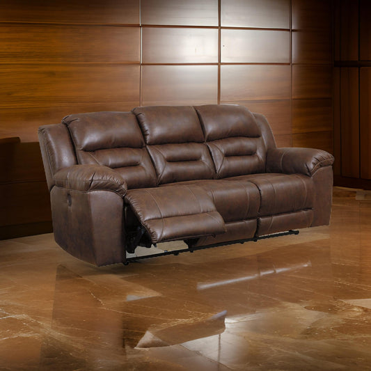 Aky 90 Inch Power Recliner Sofa, Cushioned Seat, Dark Brown Faux Leather By Casagear Home