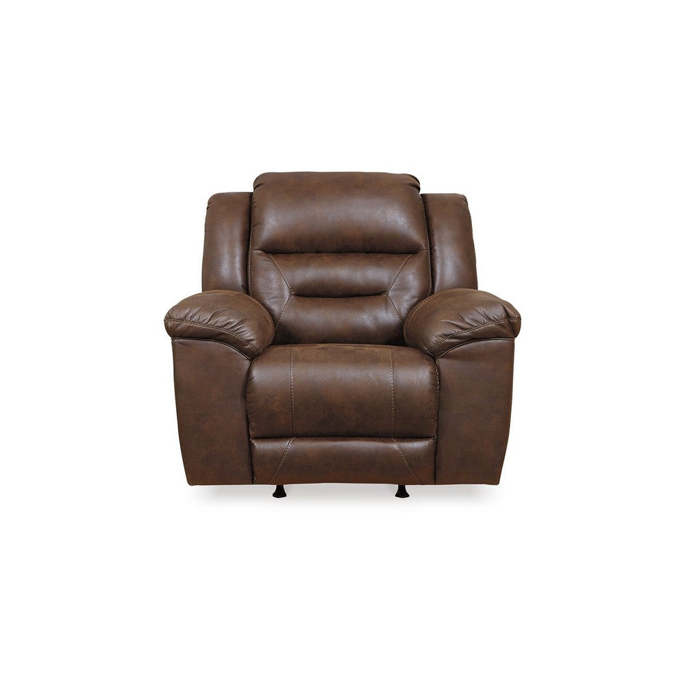 Aky 43 Inch Power Recliner Chair Rocker Cushioned Dark Brown Faux Leather By Casagear Home BM309352