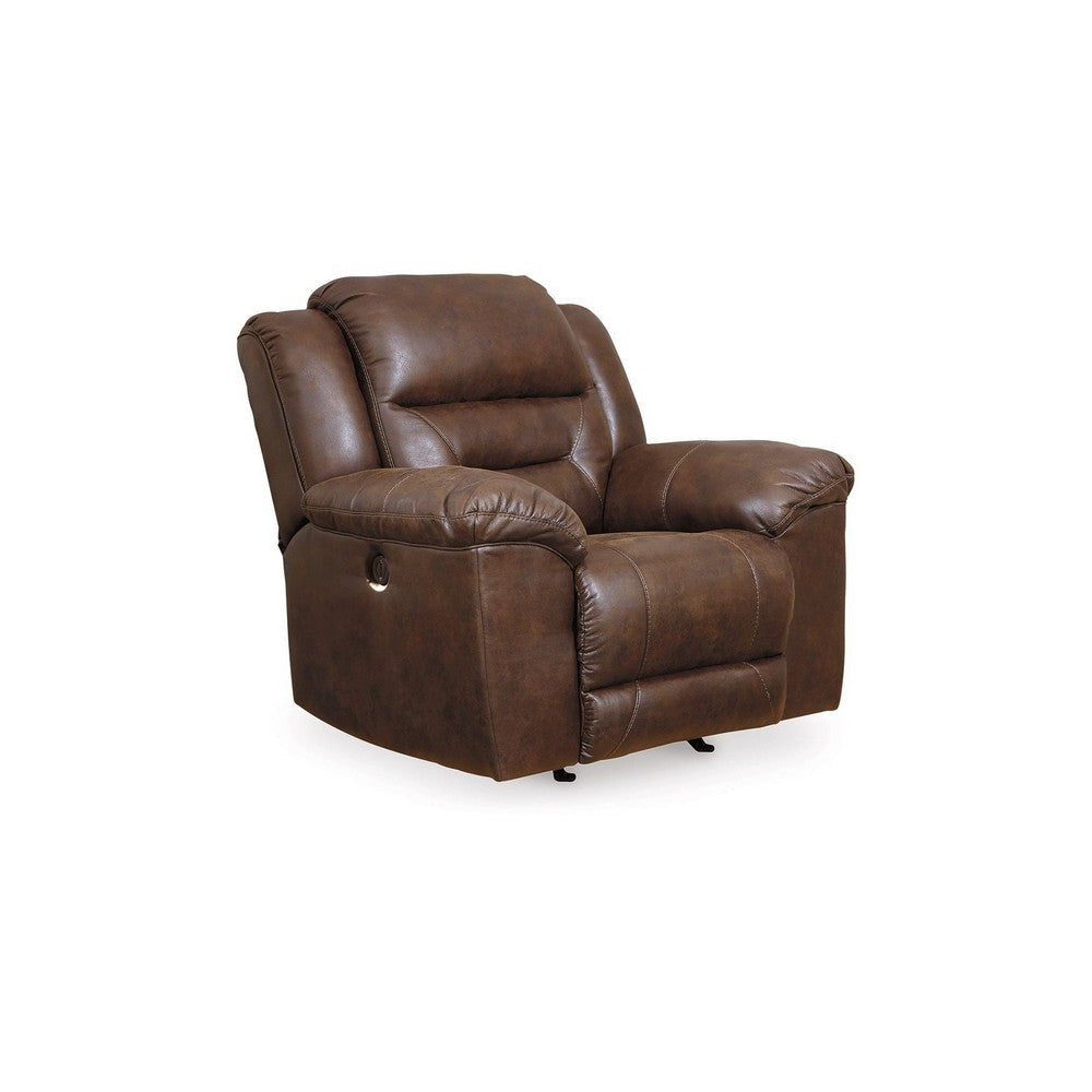 Aky 43 Inch Power Recliner Chair, Rocker, Cushioned Dark Brown Faux Leather By Casagear Home