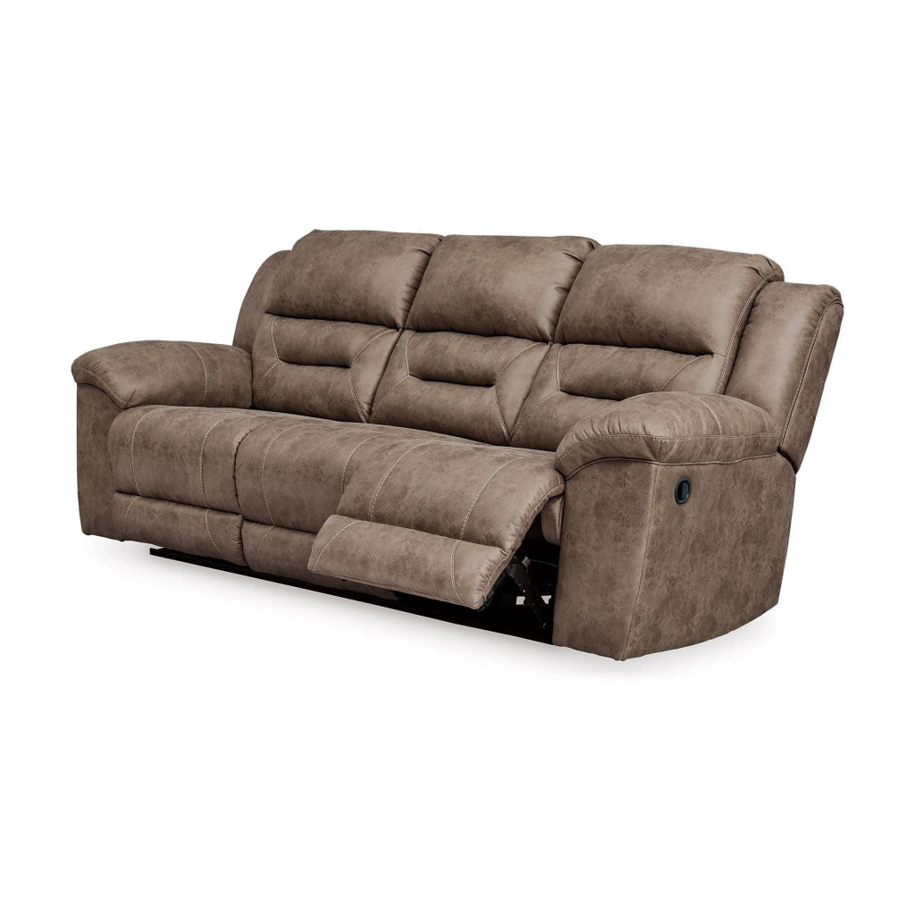 Aky 90 Inch Manual Recliner Sofa Cushioned Seat Soft Taupe Faux Leather By Casagear Home BM309353