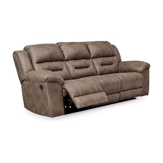 Aky 90 Inch Manual Recliner Sofa, Cushioned Seat, Soft Taupe Faux Leather By Casagear Home