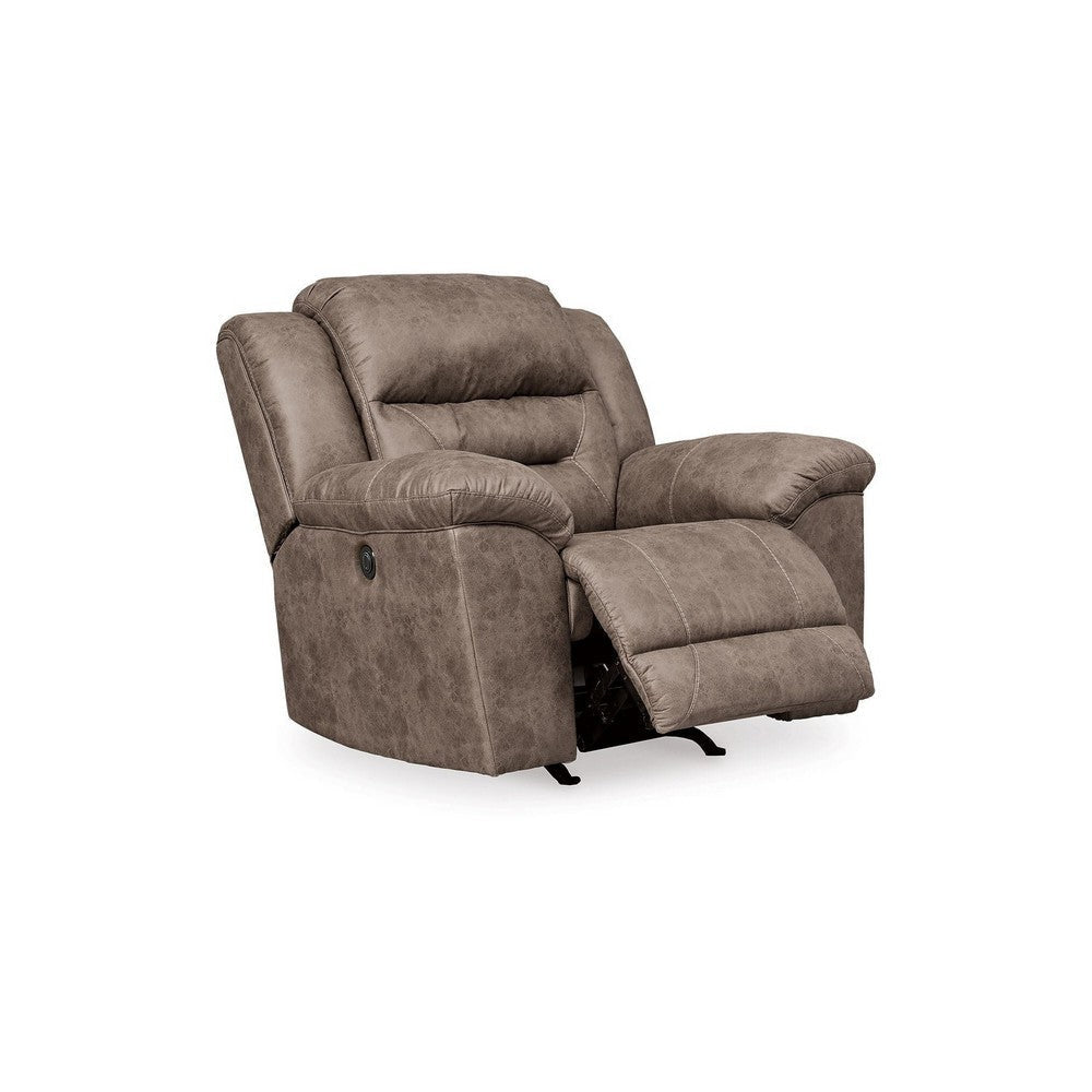 Aky 43 Inch Power Recliner Chair Rocker Cushioned Soft Taupe Faux Leather By Casagear Home BM309354