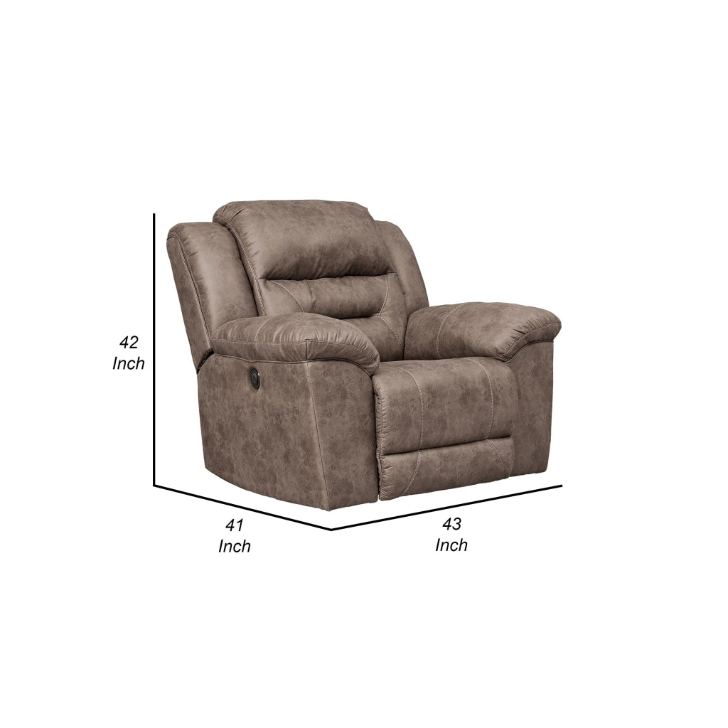 Aky 43 Inch Power Recliner Chair Rocker Cushioned Soft Taupe Faux Leather By Casagear Home BM309354