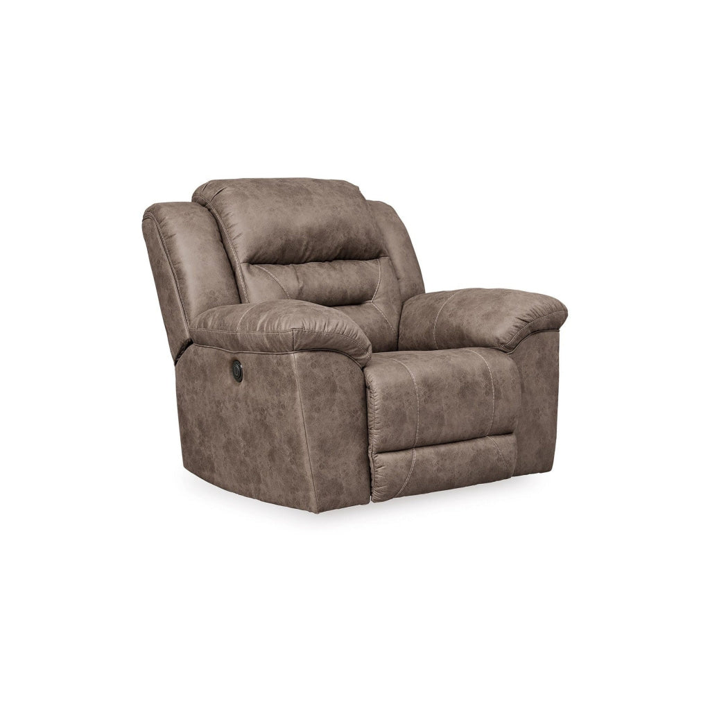 Aky 43 Inch Power Recliner Chair Rocker Cushioned Soft Taupe Faux Leather By Casagear Home BM309354