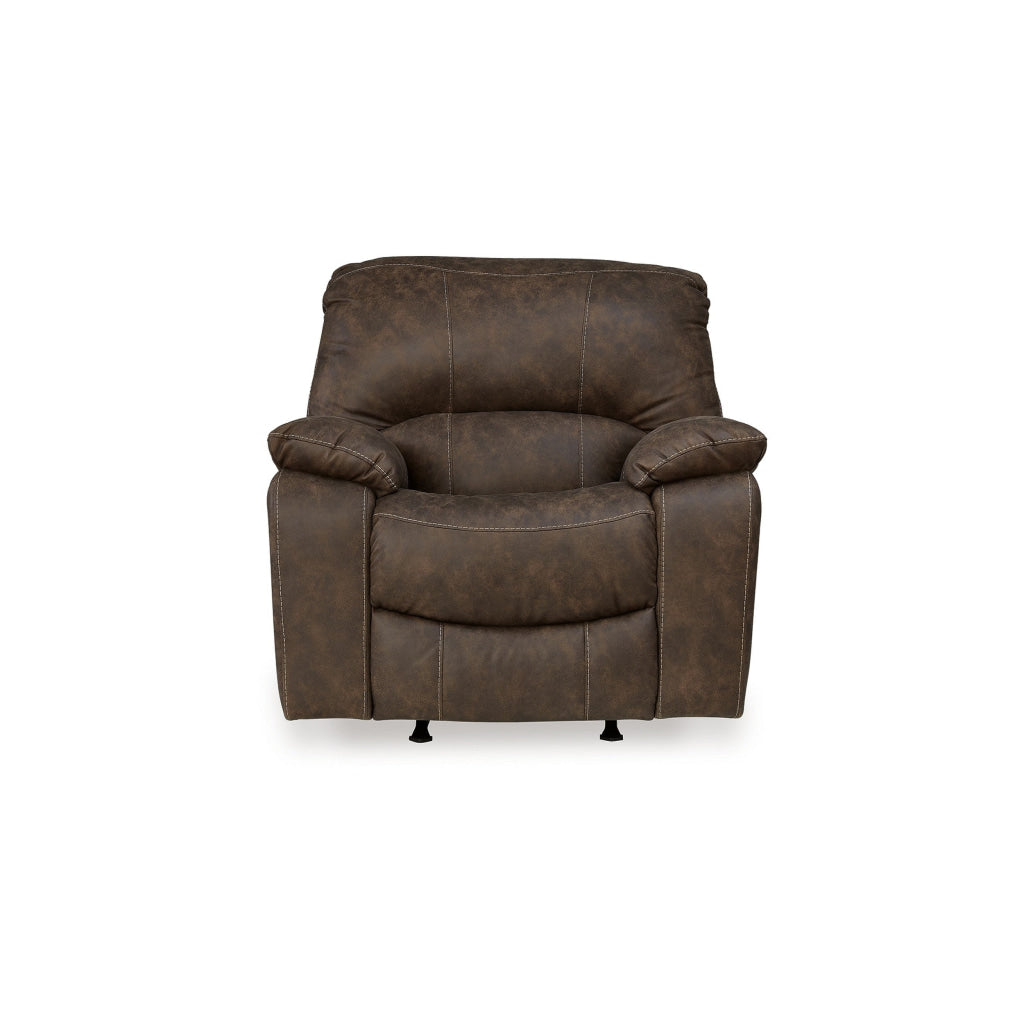 Fid 42 Inch Manual Recliner Chair Rocker Cushioned Brown Faux Leather By Casagear Home BM309355