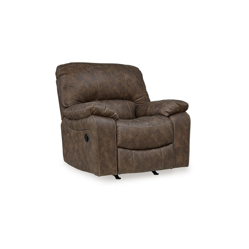 Fid 42 Inch Manual Recliner Chair Rocker, Cushioned, Brown Faux Leather By Casagear Home