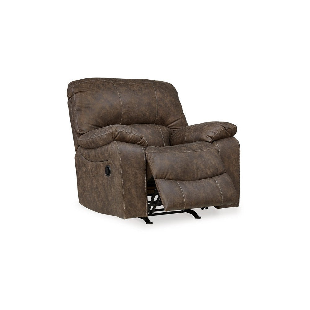 Fid 42 Inch Manual Recliner Chair Rocker Cushioned Brown Faux Leather By Casagear Home BM309355