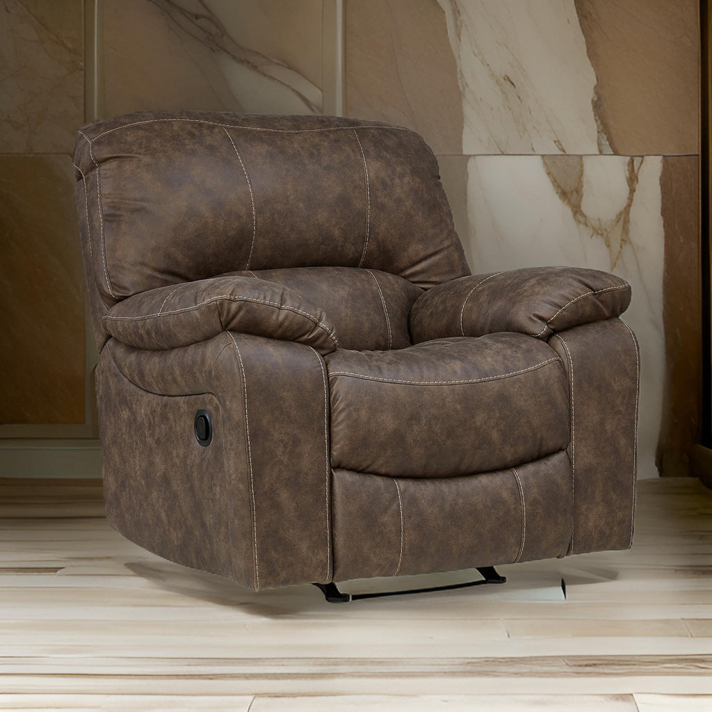 Fid 42 Inch Manual Recliner Chair Rocker, Cushioned, Brown Faux Leather By Casagear Home