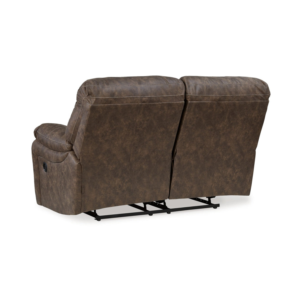 Fid 67 Inch Manual Recliner Loveseat Cushioned Seats Brown Faux Leather By Casagear Home BM309356