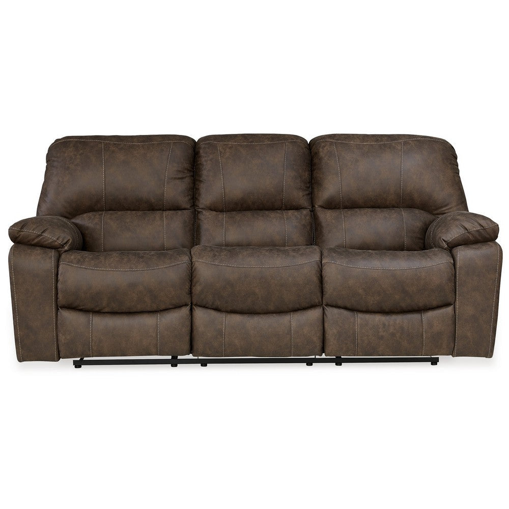 Fid 89 Inch Manual Recliner Sofa Cushioned Seat Brown Faux Leather By Casagear Home BM309357