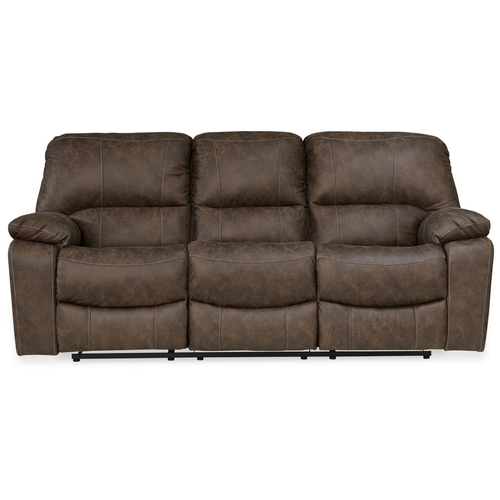 Fid 89 Inch Manual Recliner Sofa Cushioned Seat Brown Faux Leather By Casagear Home BM309357