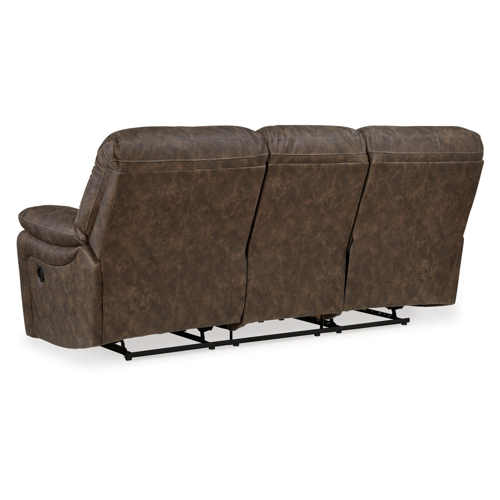 Fid 89 Inch Manual Recliner Sofa Cushioned Seat Brown Faux Leather By Casagear Home BM309357