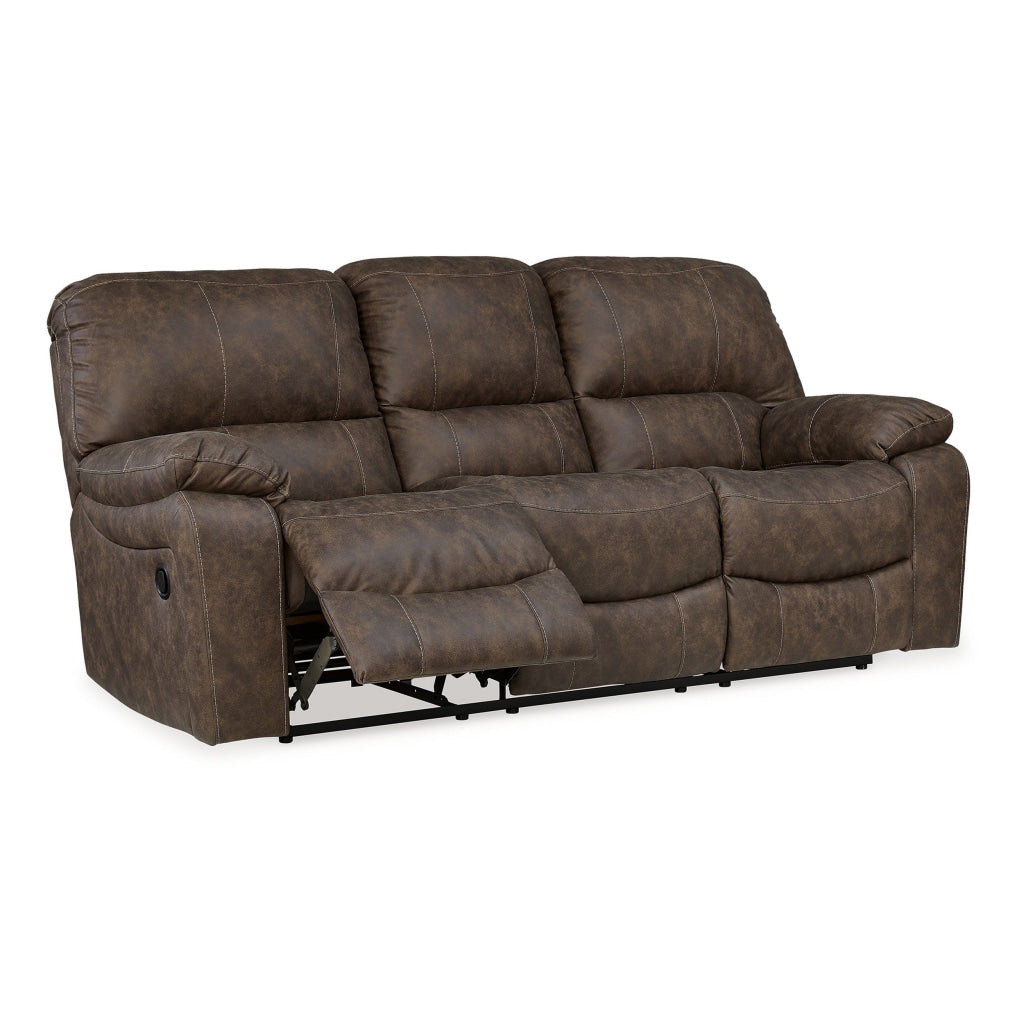 Fid 89 Inch Manual Recliner Sofa Cushioned Seat Brown Faux Leather By Casagear Home BM309357