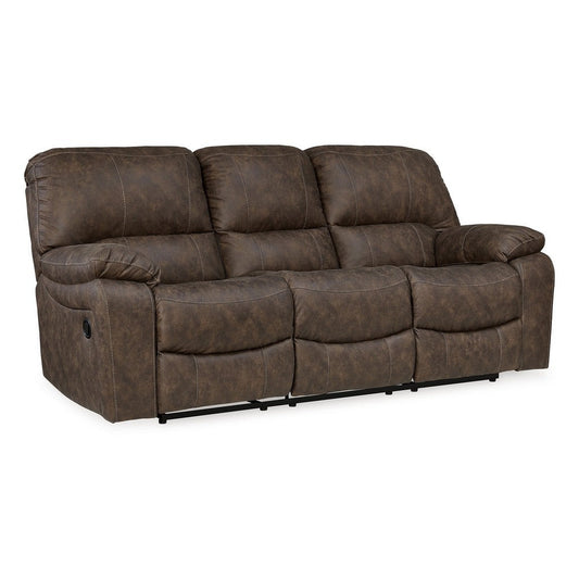 Fid 89 Inch Manual Recliner Sofa, Cushioned Seat, Brown Faux Leather By Casagear Home