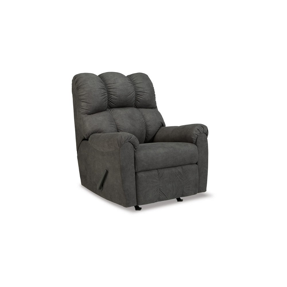 Zom 39 Inch Manual Recliner Chair Rocker, Slate Gray Vegan Faux Leather By Casagear Home